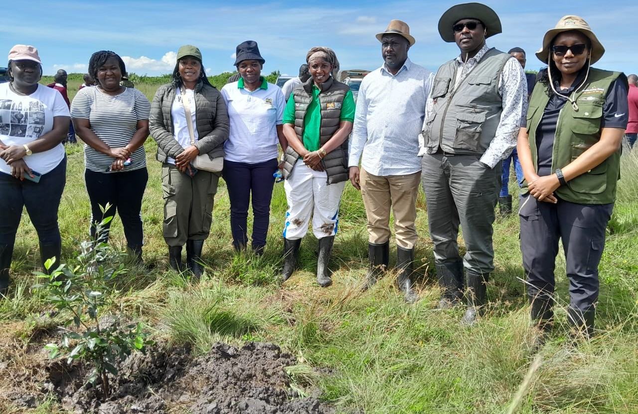 Principal Secretary for Cabinet Affairs Dr. Idris. S. Dokota with the young king of environment in Bomet County Isaac Kiprotich during the tree planting exercise that was led by the Deputy Chief of Staff Amos Gathecha. 