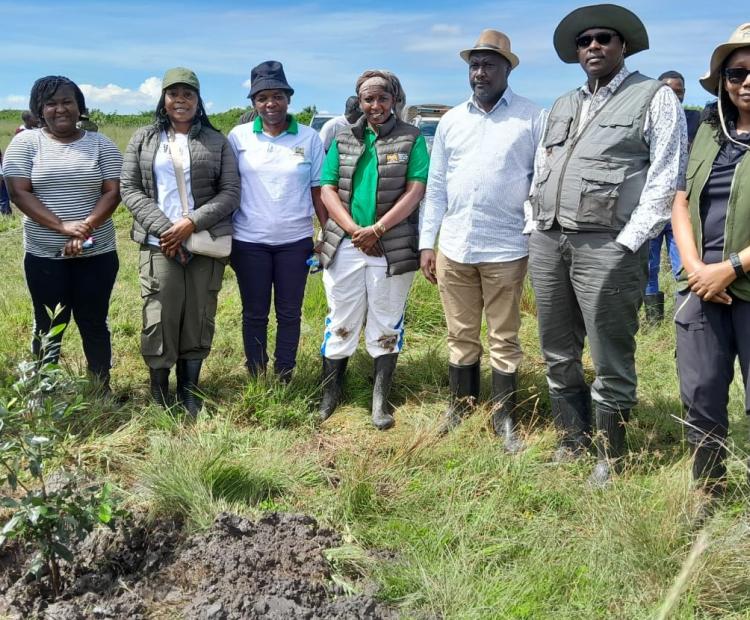 Principal Secretary for Cabinet Affairs Dr. Idris. S. Dokota with the young king of environment in Bomet County Isaac Kiprotich during the tree planting exercise that was led by the Deputy Chief of Staff Amos Gathecha. 
